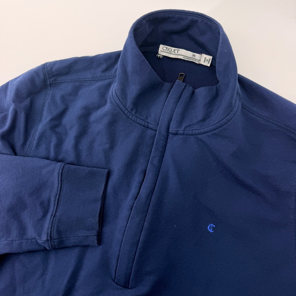 Criquet Quarter Zip Pullover Men Medium Navy Blue Pima Cotton Kangaroo Pocket